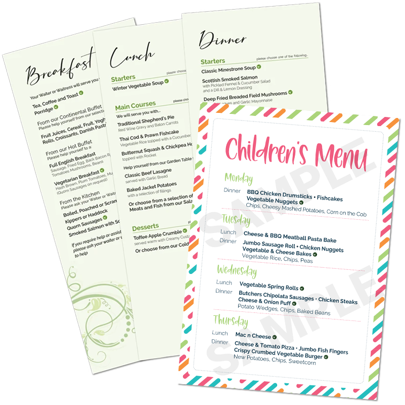Sample Menus at Potters Resorts
